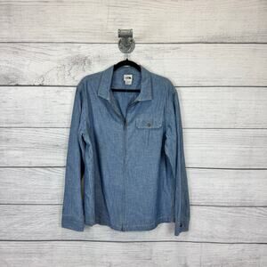The North Face Men's Blue Chambray Zip Up Long Sleeve Shirt Size Large